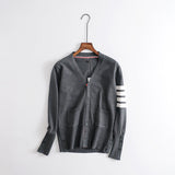 Women Sweater Knitwear Spring and Autumn V-neck Striped Long Sleeve Sweater Cardigan