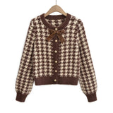 Women Sweater Knitwear Autumn and Winter Classic Style Houndstooth Imitated Mink Knitted Cardigan Short Sweater Coat