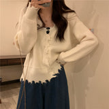 Women Knitted Cardigan V-neck Hole Autumn Sweater Coat