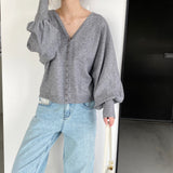 Women's Cardigan Sweater Autumn Loose V-neck Women's Coat Top 8t8238