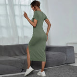 Women Dress round Neck Pullover Short Sleeve Sheath Dress