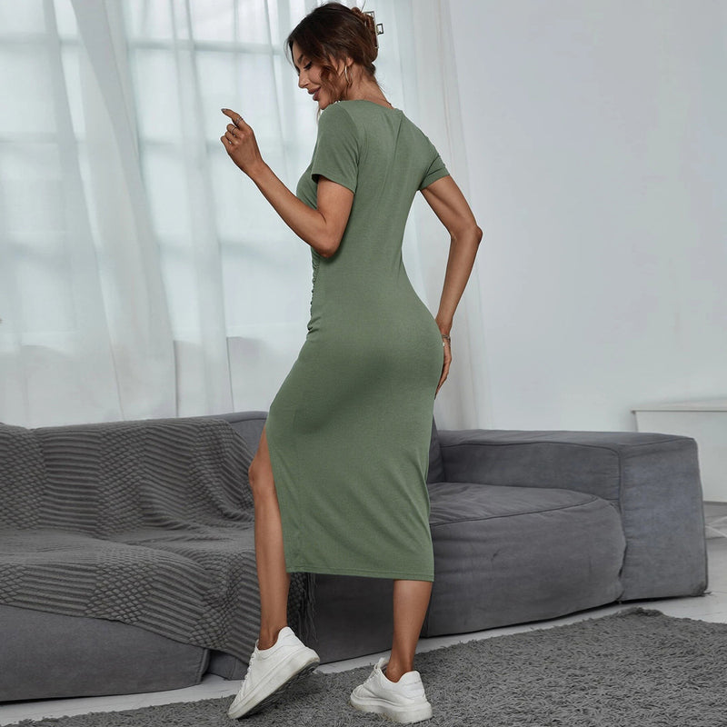 Women Dress round Neck Pullover Short Sleeve Sheath Dress