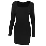 Women Dress Elegant Retro Black Dress Skinny Hip Skirt