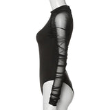 Women Jumpsuit Autumn High round Neck Mesh Long Sleeve Slim Fit Jumpsuit