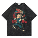 Washed retro T-shirt street print cotton short sleeves