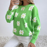 Women Knitted Sweater Leisure Pullover Knitted Sweaters Women's Clothing round Neck Long Sleeve Loose Jacquard Sweater