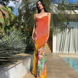Women Dresses Summer Sexy Backless Printing Slip Dress