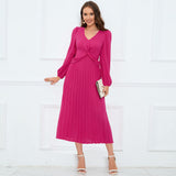 Women Date Dress Sexy V-neck Dress Long Skirt