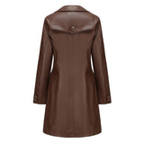 Red Leather Jacket Spring and Autumn Long Sleeve Leather Wind Coat Coat Female Lapel Single Breasted
