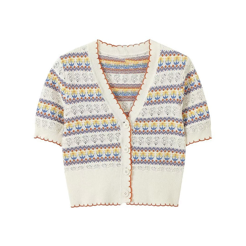 Women Sweater Knitwear Summer V-neck Short Sleeve Knitwear T-shirt Cropped Top