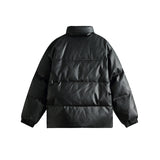 Unisex Winter Cotton Coat PU Leather Coat Stand Collar Leather Cotton-Padded Jacket