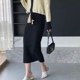 Women Knitted Skirt Split Skirt Autumn and Winter Sheath Dress