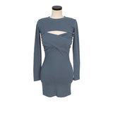 Women Dresses Two-Piece Sling Dress Hip Skirt Long Sleeve Cutout Shawl Sleeves