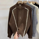 Women Knitted Pullover Turtleneck Zipper Pullover Cropped Sweater Winter Knitwear