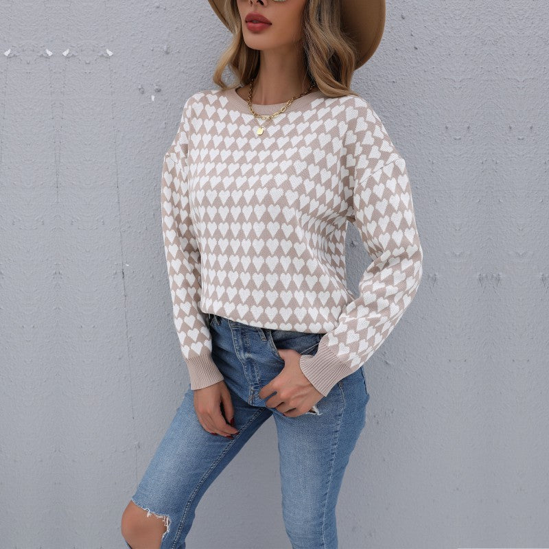 Women Knitted Sweater Autumn and Winter Loose Long Sleeve Love Women's Valentine's Day Sweater
