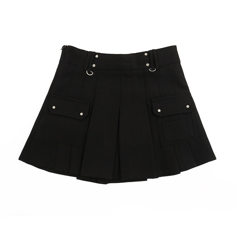Women Skirt Cargo Pocket Pleated Skirt Summer Casual Skirt