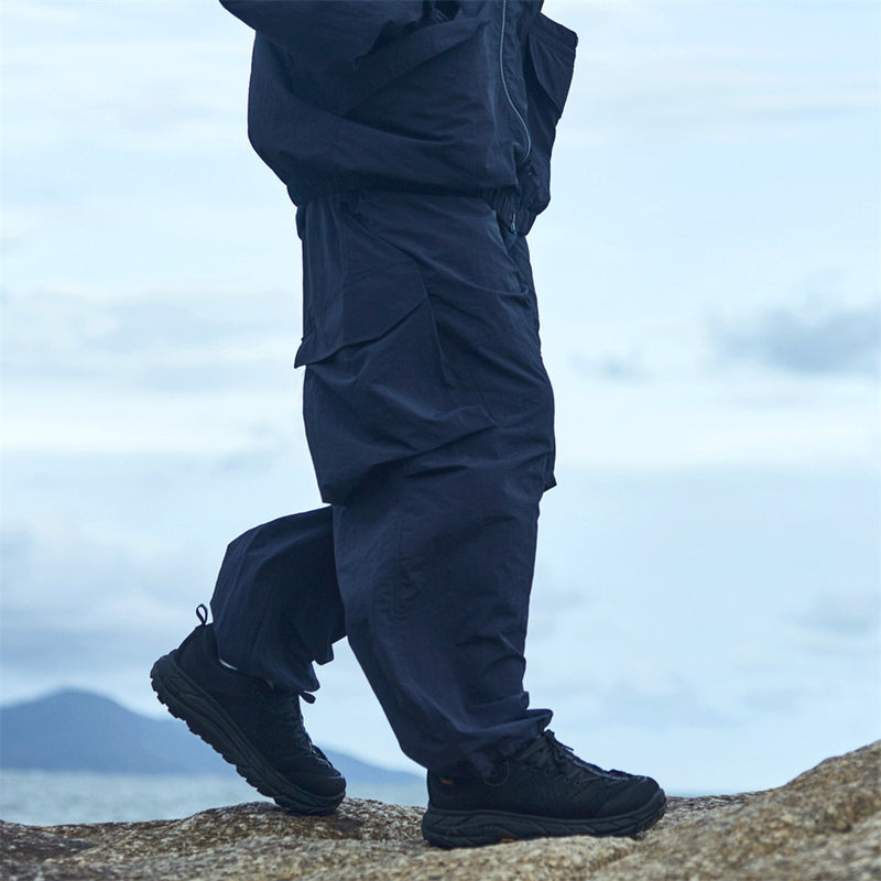 Men Sweatpants Multi-Pocket Cargo Pants Loose Solid Color Trousers Drawstring Leisure Trousers