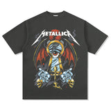 Mens Vintage Rock Band T-Shirt Washed Short Sleeve T-Shirt Crew Neck Rock METALLICA