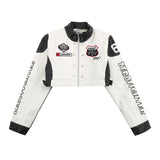 Women Jacket Short Embroidery PU Leather Jacket Baseball Uniform