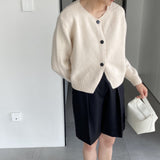 Women Cardigan Sweater Autumn Thick Sweater Button Long Sleeve round Neck Short Top Cardigan Coat 8t3119