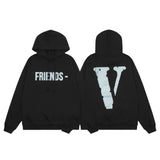 Vlone Hoodie Autumn and Winter Silver Big V Letter