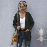 Women Knitted Sweater Casual Long Sleeve Solid Color Long Sweater Cardigan