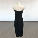 Women Evening Dress Black Strapless Mesh Sexy Sheath Dress