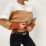 Women Knitted Sweater Autumn Leisure Women's Loose Color Matching Long Sleeve Pullover
