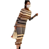 Women Maxi Dress Fall/Winter Slim Long Skirt Knitted Dress Sweater