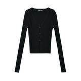 Women Tops Spring/Summer V-neck Hollow Cardigan Solid Color Short Top