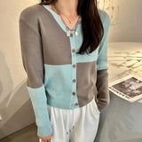 Women Knitwear Autumn Checkerboard Sweater Loose Knitted Cardigan