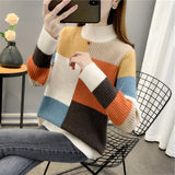 Women Knitwear Autumn and Winter High Collar Plaid Sweater Sweater