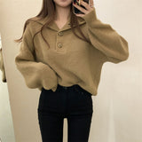 Women Knitwear Fall and Winter Lapels Button Sweater Casual Loose Sweater