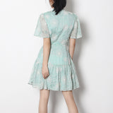 Women Dresses Summer Retro Short Sleeve Dress Stand Collar Single-Breasted Skirt (Qymy0409)