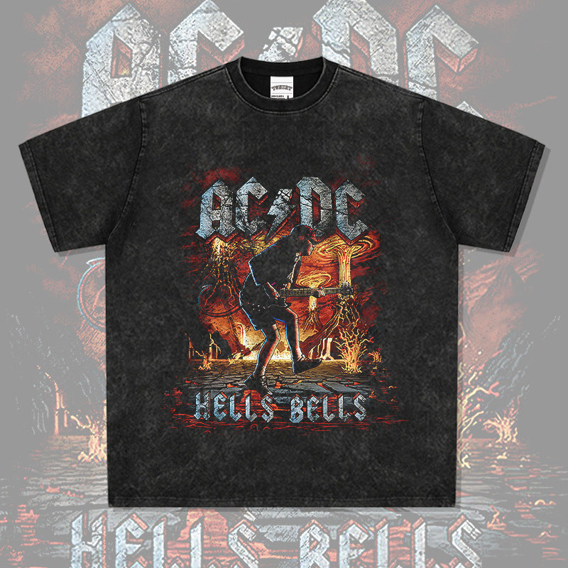 Mens Vintage Rock Band T-Shirt Vintage ACDC Gun Print Rock Short Sleeve T-Shirt