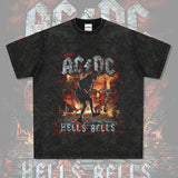 Mens Vintage Rock Band T-Shirt Vintage ACDC Gun Print Rock Short Sleeve T-Shirt