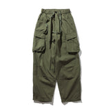 Men Sweatpants Mechanical Style Multi-Pocket Cargo Pants Loose Casual Solid Color Wide-Leg Pants