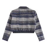 Women Jacket Plaid Coat Women's PU Leather Lapel Zipper Cardigan Jacket