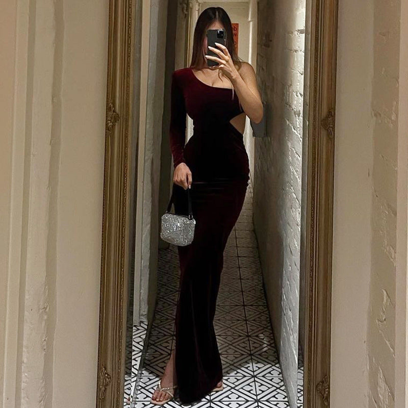 Women Dresses Winter Sexy Cutout One Shoulder Dress