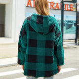 Women Trench Coat Autumn and Winter Plaid Loose Casual Buckle-Free Cardigan Double-Layer Plush Coat