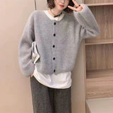 Women Knitted Cardigan Sweater Coat Autumn and Winter Loose round Neck Knitted Cardigan