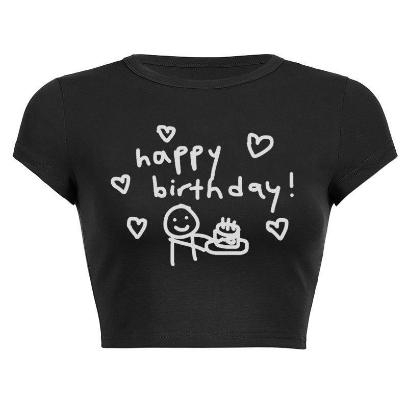 Women T-shirt Simple Printed T-shirt Midriff-Baring Top