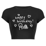 Women T-shirt Simple Printed T-shirt Midriff-Baring Top