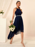 Women Evening Gown Sexy Slim Irregular Chiffon Dress