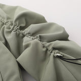 Women Jacket Pleated Drawstring Long Sleeve Hooded Cardigan Coat