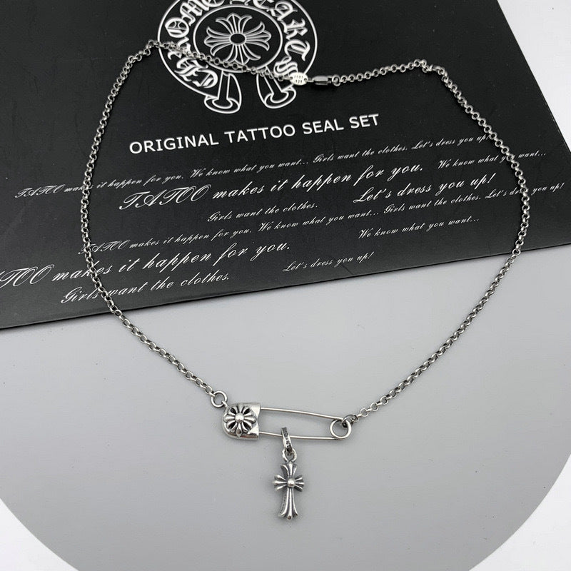 Chrome Hearts Necklace Vintage Cross Small Pin Male and Female Collarbone Chain