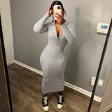 Women Dresses Winter Sexy Zipper Hooded Long Sleeve Dress