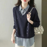 Women Knitted Pullover Spring and Autumn Loose Long-Sleeved Sweater Top