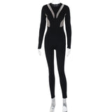 Women Jumpsuit Winter Sexy Mesh Slim Fit Long-Sleeve Zipper Jumpsuit