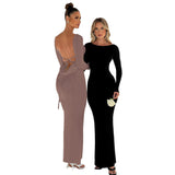 Women Dresses Backless Long Sleeves Dress Autumn Hip Skirt